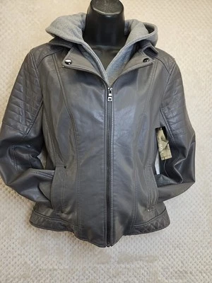 A.N.A. Chaqueta gris imitación cuero capucha y babero jersey cremallera bonita talla S nueva con etiquetas Foto 1 de 4