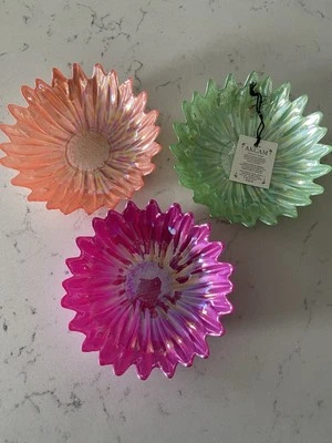 3 cuencos de flores de vidrio artístico turco Akcam hechos a mano iridiscentes ¡IMPRESIONANTES! ¡Nuevo! Foto 1 de 4