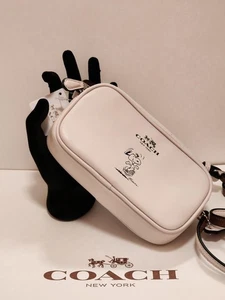 RARE COACH X PEANUTS SNOOPY CROSSBODY POUCH BAG, WHITE, LEATHER - F65195 - Picture 1 of 11
