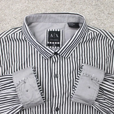 A/X Armani Exchange Shirt Mens XL Black/White Striped Cotton Long Sleeve Button - Image 1 of 4