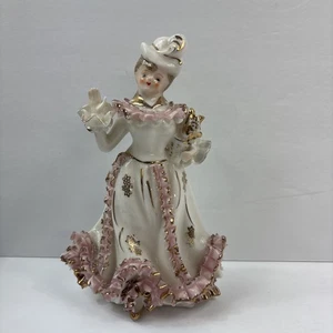 Vintage Shafford Fine Bone China Dame Figur Japan 6,5" rosa und gold - Bild 1 von 9