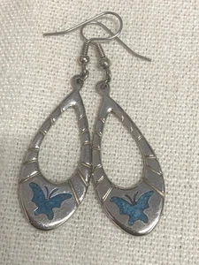 Vintage designer signed Butterfly pierced Earrings turquoise Modernist Style - Picture 1 of 3