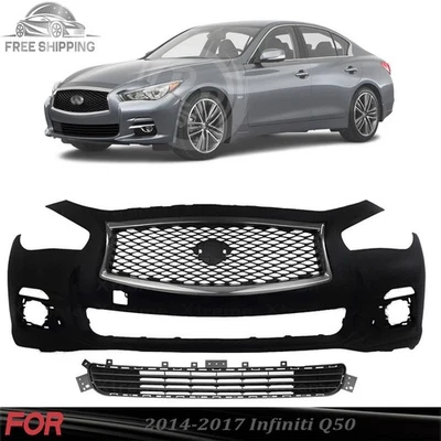 Front Bumper Cover Paintable & Grille Assembly Kit For 2014-2017 Infiniti Q50 Foto 1 de 4