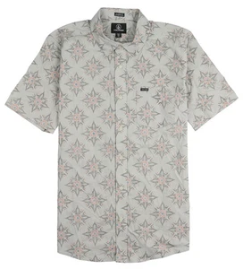 VOLCOM Throwing Star Short Sleeve Button Down Shirt sz M Medium Tower Gray Red - Picture 1 of 2