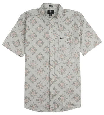 VOLCOM Throwing Star Short Sleeve Button Down Shirt sz L Large Tower Gray Red - Image 1 of 2