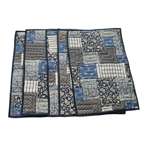Pottery Barn 100% Organic Cotton Quilted Placemats Set Of 5 Blue Tones Patchwork - Picture 1 of 9