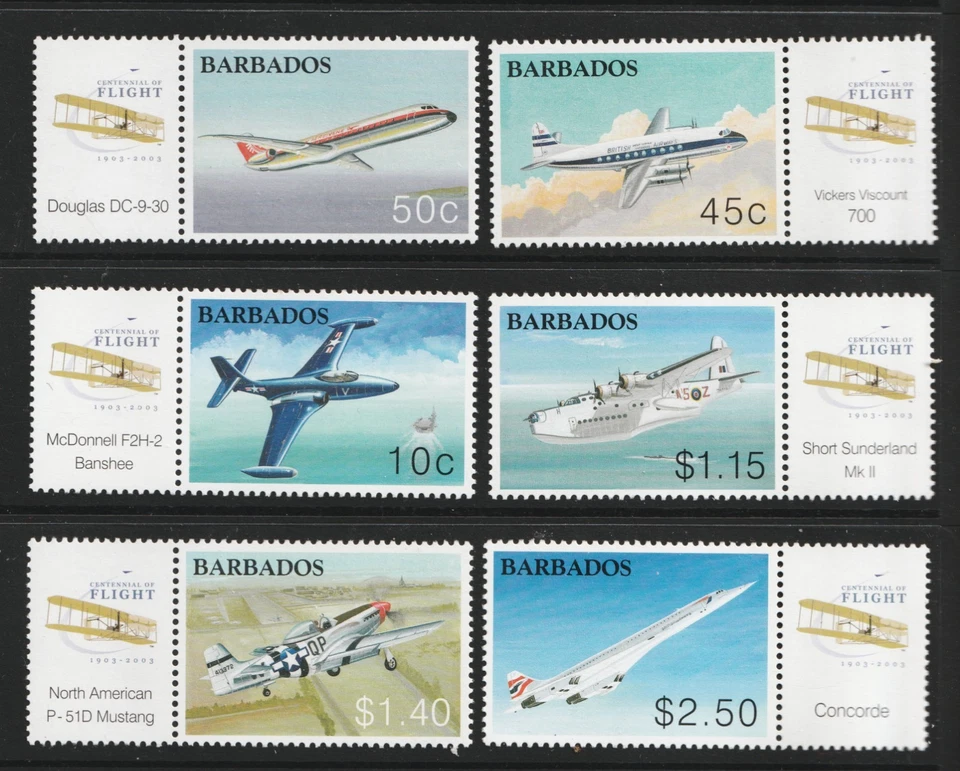 2003 Barbados Sc# 1051-56 - 100th Powered Flight Aircraft. MNH set Cv$9.50 - Image 1 of 1