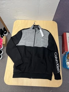 Calvin Klein Jacket Mens M Black Gray Fleece Long Sleeve Full Zip*NWT* - Picture 1 of 9