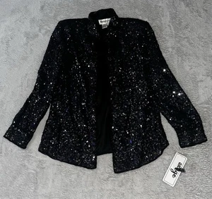 NEU Vintage 80er Jahre ANAGE Jacke mit Paillettenverzierung Small Seide schwarz - Bild 1 von 3