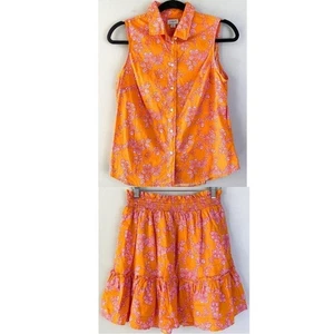 J. Crew Factory Women’s Pink orange Collar Shirt AndmatchingRuffle Smocked Skirt - Picture 1 of 9
