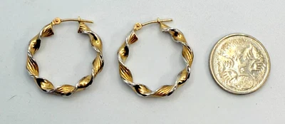 9k 9ct Gold Two Tone White & Yellow Gold Twist Hoop Earrings Stamped 375 - Image 1 of 4