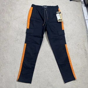 Raw Yarn Industries Pants Mens Medium Orange Stripe Drawstring Cargo Joggers NEW - Picture 1 of 13