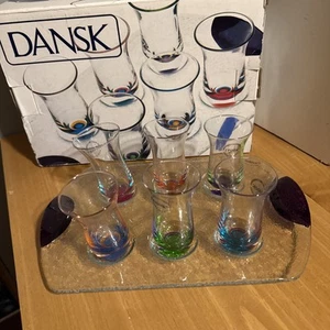 Dansk Spectra Cordial Set With Glass Tray Assorted Set 6, 1.5 oz Each New In Box - Picture 1 of 7
