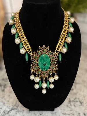 Riesige Vintage Florenza Faux Jade Statement Halskette-wiederverwendet & 1 von einer Art!! - Bild 1 von 4