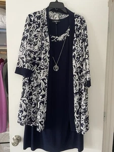 R&M Richards Women's Navy & Silver Party Evening Dress & Jacket Set Size 18 - Picture 1 of 4