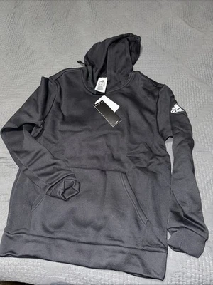 Adidas Fleece Hoodie Mens Size Small Black/White Logo New Tags - Image 1 of 4