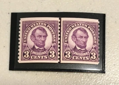 1924 #600 3 cent Lincoln coil Line Pair MNH OG - Image 1 of 2