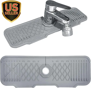 Kitchen Sink Splash Guard, Silicone Faucet Handle Drip Catcher Tray Mat behind F - Picture 1 of 6