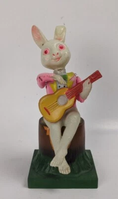  Vintage 1950's Celluloid WIND UP BANJO Playing Bunny Rabbit  Occupied JAPAN - Image 1 of 4
