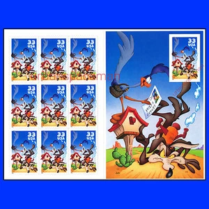 3392 Road Runner & Wile E. Coyote pane w imperf stamp souvenir sheet Mint MNH - Picture 1 of 1