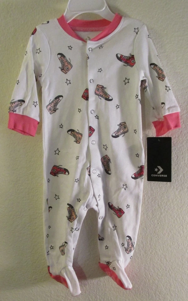 Converse Girls White Pink Sneaker Design One Piece Sleeper Long-sleeve Sleeper