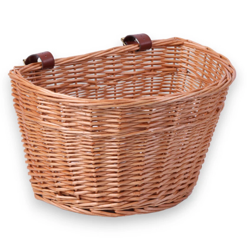 Vintiquewise Wicker Front Bike Basket With Faux Leather Straps QI003420