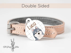 Personalised Dog tags Siberian Husky Waterproof Pet ID Tag Keyring Double sided - Picture 1 of 4