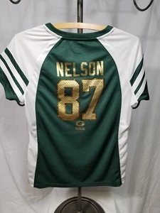 Green Bay Packers Jordy Nelson 87 Womens V-neck Lace Shirt Sparkle Detail Size M - Picture 1 of 5
