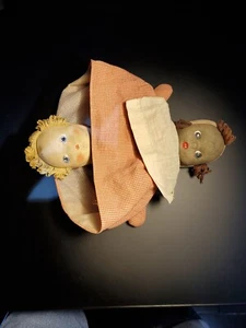 Early 20th Century Folk Art Topsy Turvy cloth doll, 11 inches long, Handmade - Picture 1 of 10