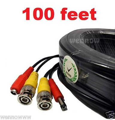Black Security 100 Feet BNC Video & Power Cable for Security Camera CCTV Systems - Image 1 of 3