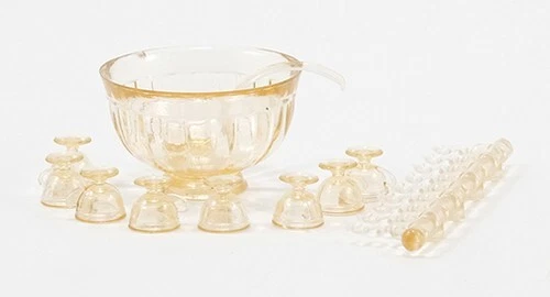 Dollhouse Miniature 8 Piece Punch Bowl Set - Amber - Chrysnbon 1:12 Scale - Image 1 of 1