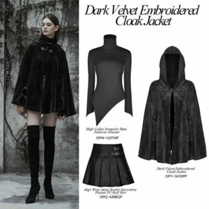 PUNK RAVE Women's Dark Velvet Embroidered Cloak Crescent Moon Hooded Cape Jacket - Picture 1 of 11