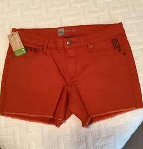 Mossimo Premium Denim orangefarbene abgeschnittene Damenshorts mit Nieten Größe 6 Passform 3 neu mit Etikett - Bild 1 von 5