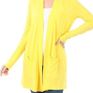 Zenana Small Cozy Soft Open Lapel Midi Square Pockets Duster Sweater - Picture 1 of 6