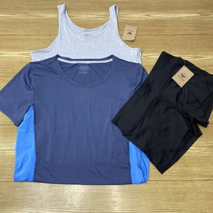 Womens 3 Pcs Tank Top T-Shirt & Shorts XL Gym Yoga Training Activewear Set - Picture 1 of 16