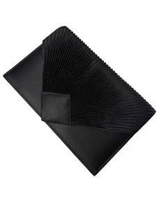 Vintage Black Satin Evening Clutch Purse With Pleated Fan Detail And Chain Strap - Picture 1 of 7