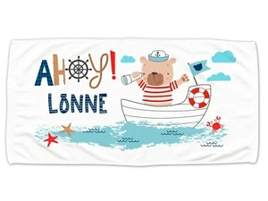 Kinder Handtuch maritim, Ahoi Matrose Bär, personalisiert, Geschenk Aquarell - Bild 1 von 4