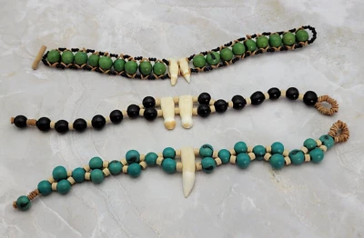 Brazalete de palanca con cuentas tribales vintage hecho a mano 8 en lote de 3 piedras de madera plástico Foto 1 de 4