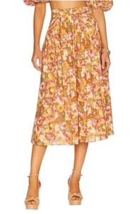 Zimmermann Twist Waist Skirt In Khaki Floral Midi Size 2/ AU UK 12/ US 8 - Picture 1 of 13