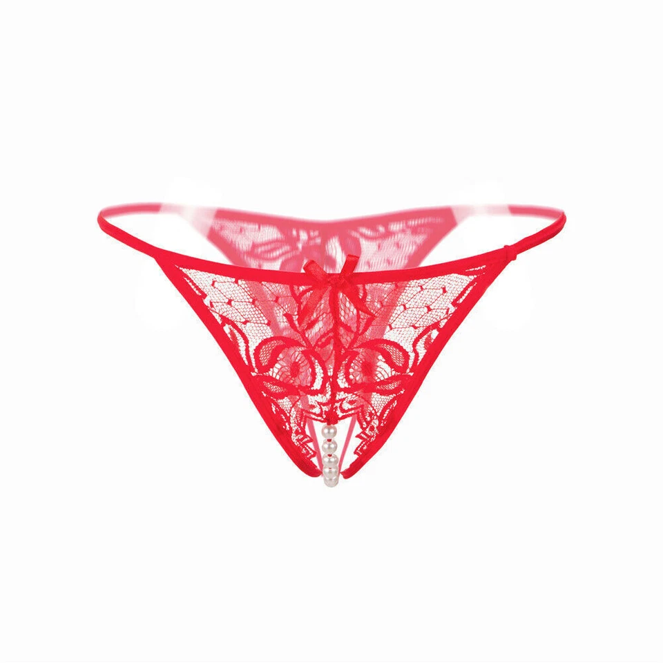 Sexy Women Lace Crotchles Thong G-string Pearl Panties Lingerie Ladies Underwear - Image 1 of 4