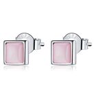 Gift Box -S925 Silver Pink Square Cubic Zirconia Earings Stud Earrings Christmas