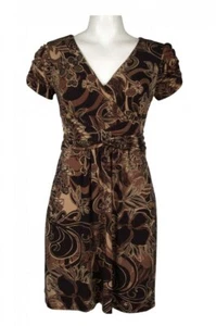 Brown Surplice Ruched Waist Jersey Short Dress - Picture 1 of 2