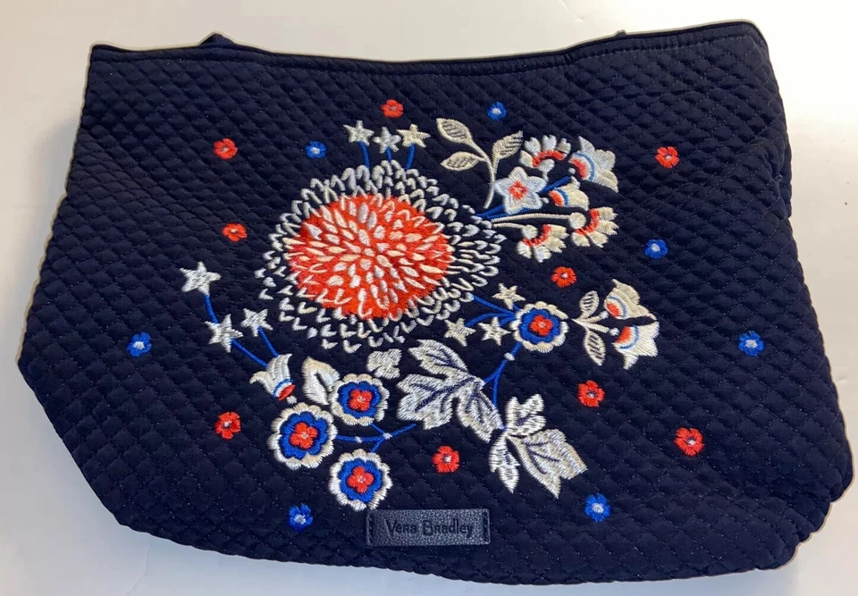 Vera Bradley Small Tote Classic Navy W/ Red White & Blossoms