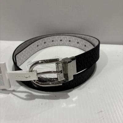 MICHAEL KORS REVERSIBLE LEATHER BELT MK LOGO BLACK/WHITE W SILVER BUCKLE  Sz M - Image 1 of 4