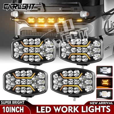 Dual White/Amber LED Lights X4 10" Jumbo Oval Spot DRL Lamps 12V 24V Universal - Image 1 of 4