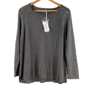 Ochre Smoke Grey Organic Linen Knit Jumper One Size - Picture 1 of 6