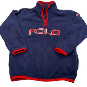 Polo Ralph Lauren Boys Fleece 1/4 Zip Navy Blue Red Trim POLO Logo Pullover Sz 6 - Picture 1 of 11