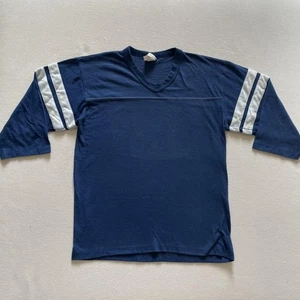 Vintage Blank Jersey Shirt Mens Fits Medium Blue Football 3/4 Sleeve USA 70s - Picture 1 of 10