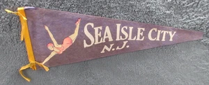 Vintage SEA ISLE CITY NJ feltro pennant bandiera souvenir - Foto 1 di 19
