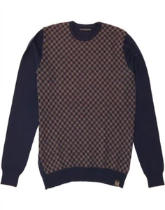 GUESS Mens Crew Neck Jumper Sweater Medium Navy Blue Argyle/Diamond Wool DB45 - Picture 1 of 3